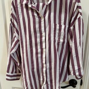 Victoria's Secret Maroon and White Striped pj set Button-Down & matching pants